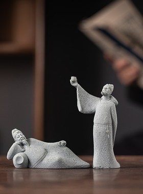 中式复古人物李白醉酒当歌茶宠摆件禅意I鱼缸造景茶桌茶台书房装