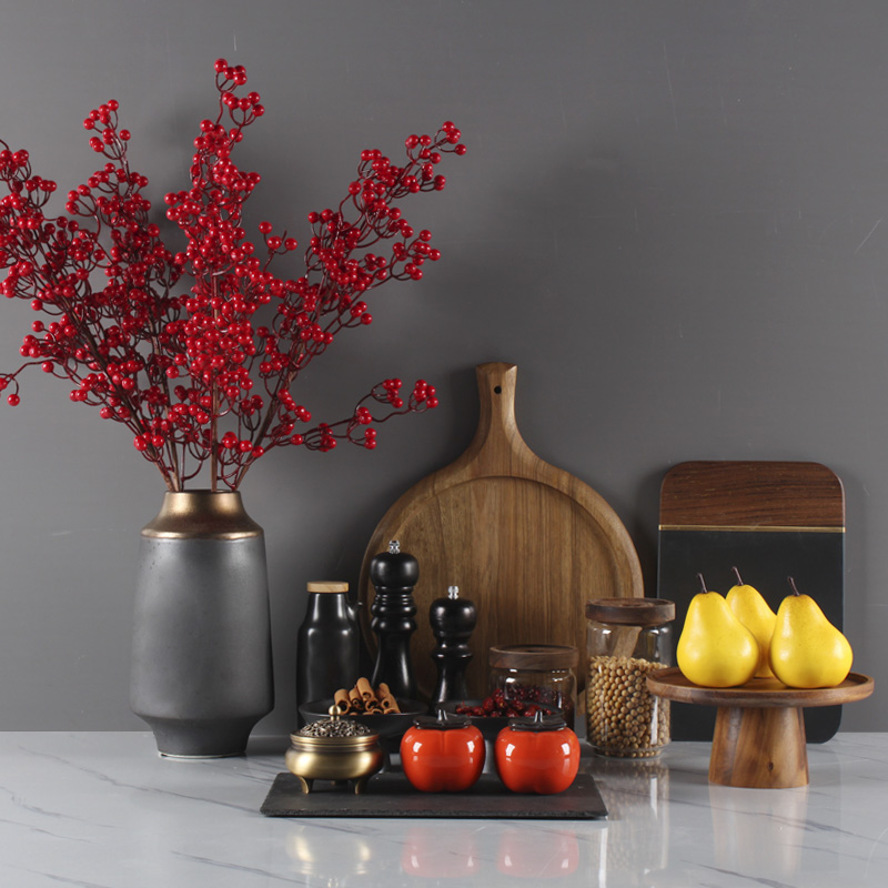 新中式样板房g间厨房摆件组合花艺研磨器储物罐饰品展厅陈设软装