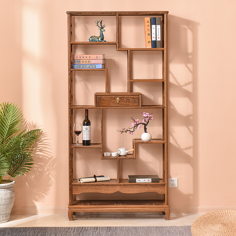 鸡翅木中式展示架客厅p古董架多宝阁带抽展示架红木家俱博古架隔