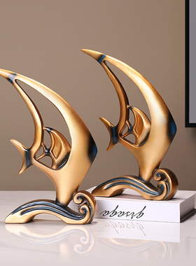 简约创意a鱼摆件办公室酒柜装饰品年年有余家居客厅电视柜摆设