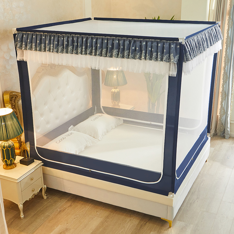 坐床式蚊帐一体式三开门家用1.8m床加密帐纱1.5米R儿童防摔2x2.2