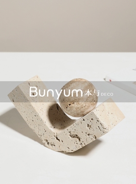 轻奢大理石几何雕塑摆件高档样板间售楼O处玄关客厅软装饰品