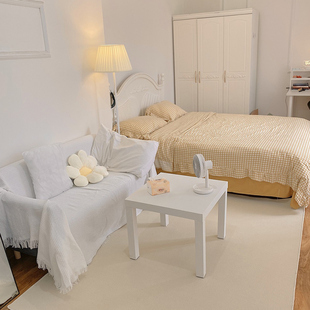 白色奶油风地毯素色侘o寂风客厅茶几毯网红拍照高级感床边地垫整