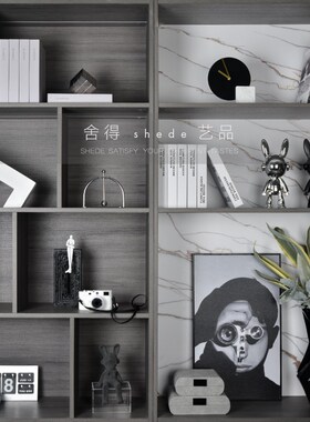 现代极简样板房书房书柜桌客厅酒柜餐边柜收纳柜软装饰品陈列摆件