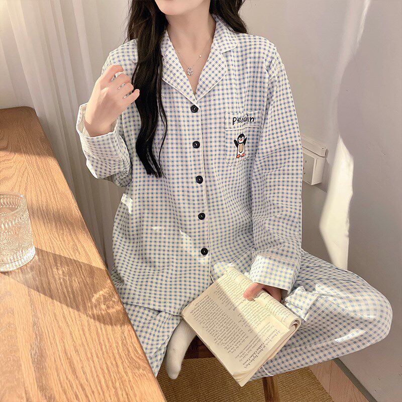 纯棉春秋月子服中厚款带胸垫产后产妇孕妇哺乳睡女衣长袖10月份9