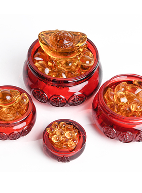 红色水晶球聚宝盆元宝摆件办公室桌面客厅L家居酒柜装饰品开业礼