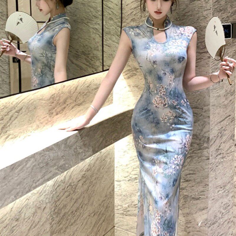 新中国风民族风覆古优雅优雅减龄日常旗袍连衣裙女士夏装修身开衩