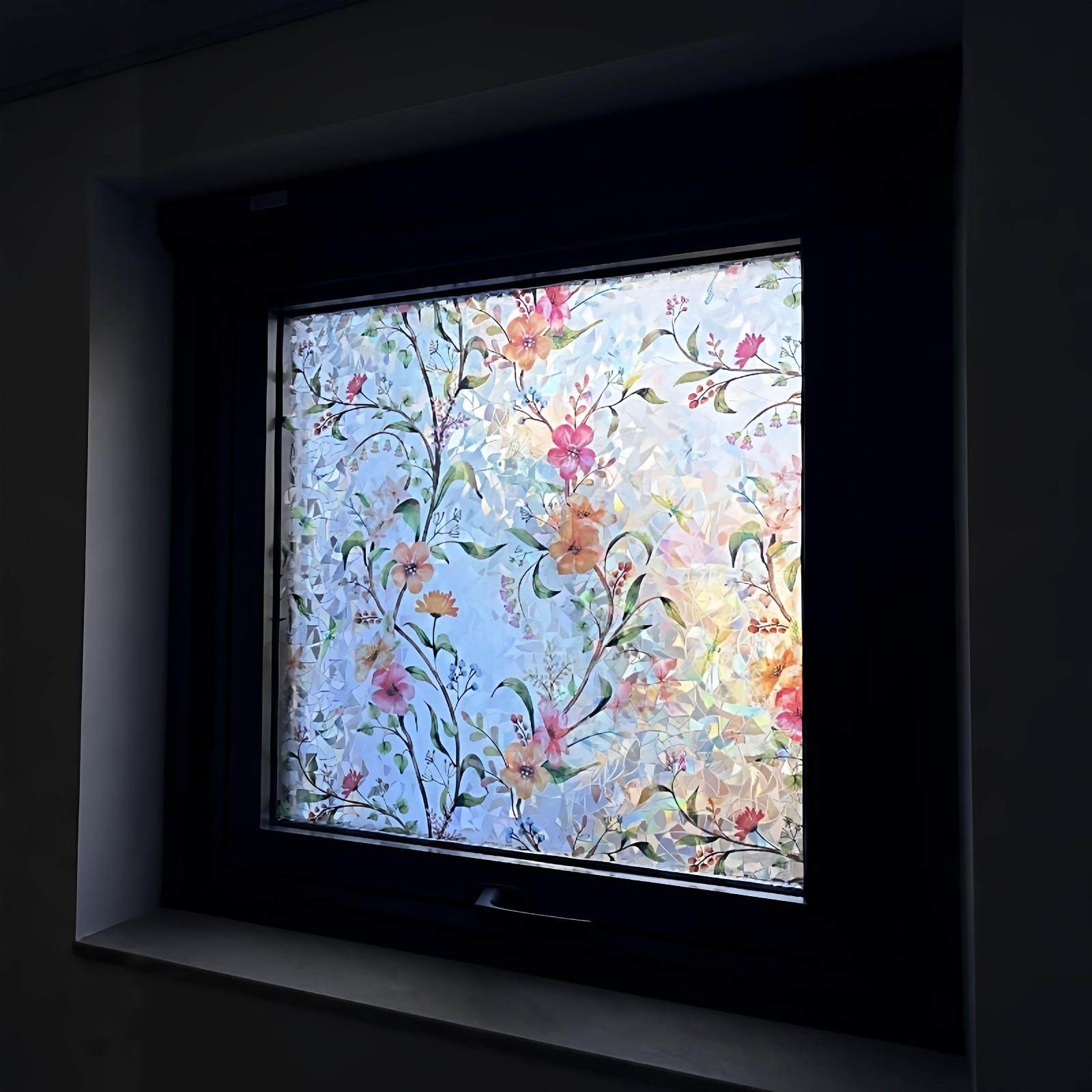 【窗户改造】卫生间浴室炫彩小花玻璃贴防窥防走光隔热膜静电贴纸,家居饰品,玻璃膜/贴,淘宝优惠券,粉丝福利购,淘宝优惠卷