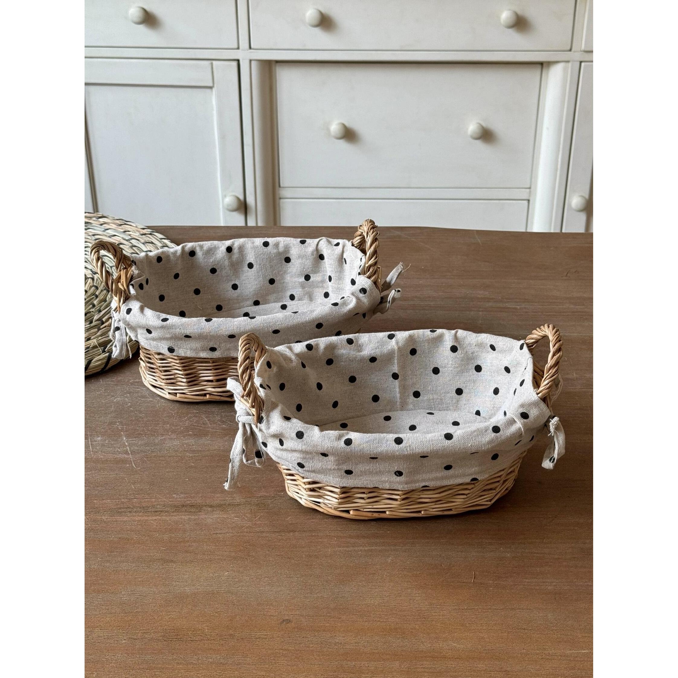 ins风波点布艺收纳筐藤编篮子客厅茶几桌面杂物零食收纳篮水果篮