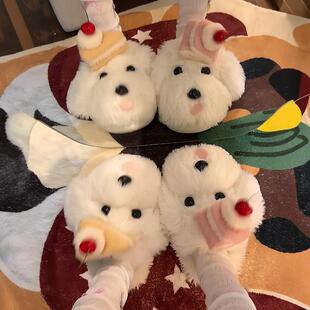 蛋糕小狗棉拖鞋女款秋冬季毛绒拖鞋可爱2025新款家居室内月子拖鞋