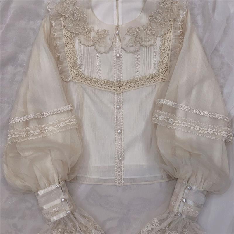 星宇云内搭双子兔配套内搭 lolita内搭泡泡袖衬衫宫廷灯笼袖短款