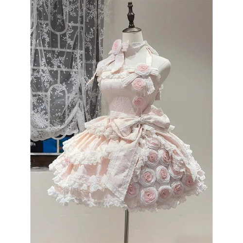 粉色玫瑰洛丽塔小礼服花嫁lolita裙子可爱甜妹生日礼裙洛丽塔现货