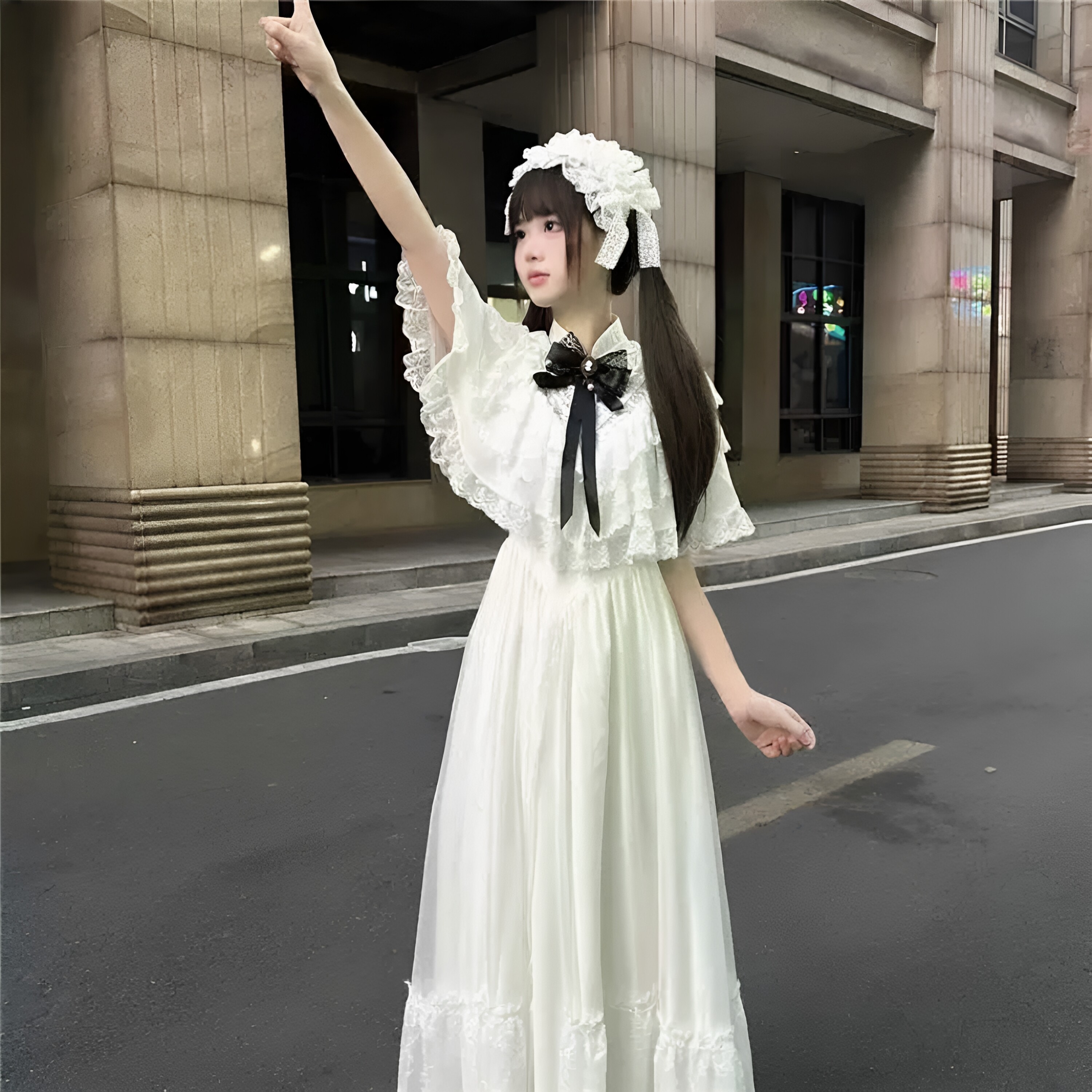 在逃公主洛丽塔裙复古宫廷风古着毕业礼服连衣裙白色洛丽塔现货裙