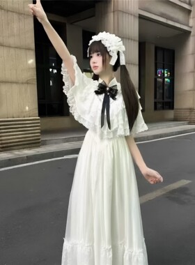 在逃公主洛丽塔裙复古宫廷风古着毕业礼服连衣裙白色洛丽塔现货裙