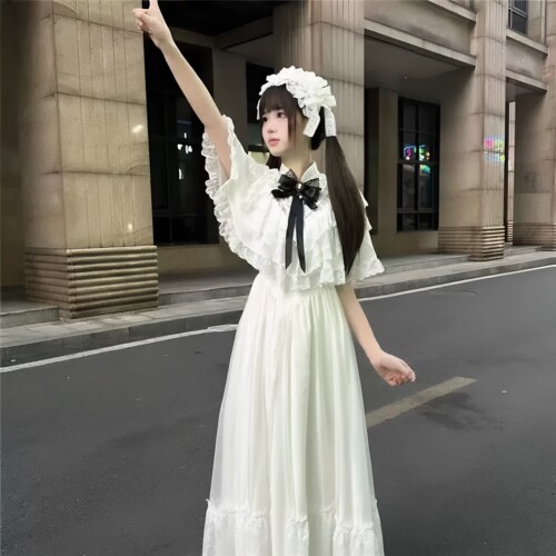 在逃公主洛丽塔裙复古宫廷风古着毕业礼服连衣裙白色洛丽塔现货裙