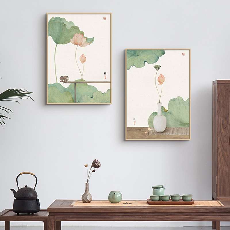 新中式玄关装饰画客厅餐厅走廊过道饭厅壁画现代禅意书房挂画荷花图片