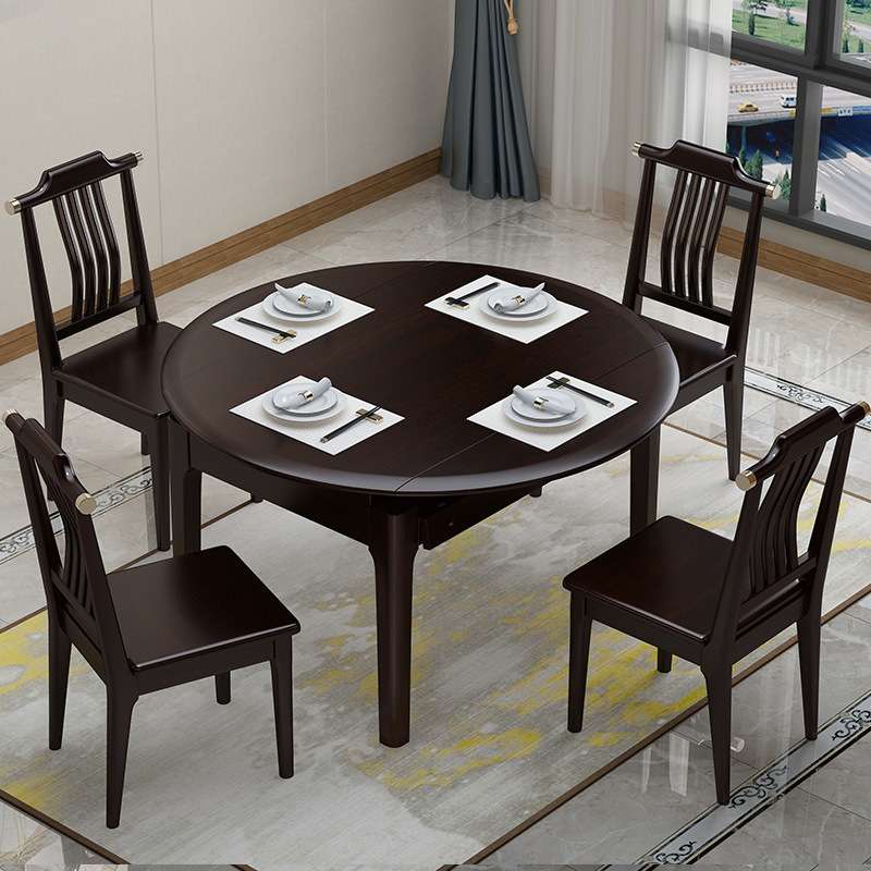 新中式全实木大户型餐桌椅组合可折叠伸缩圆形饭桌小户型