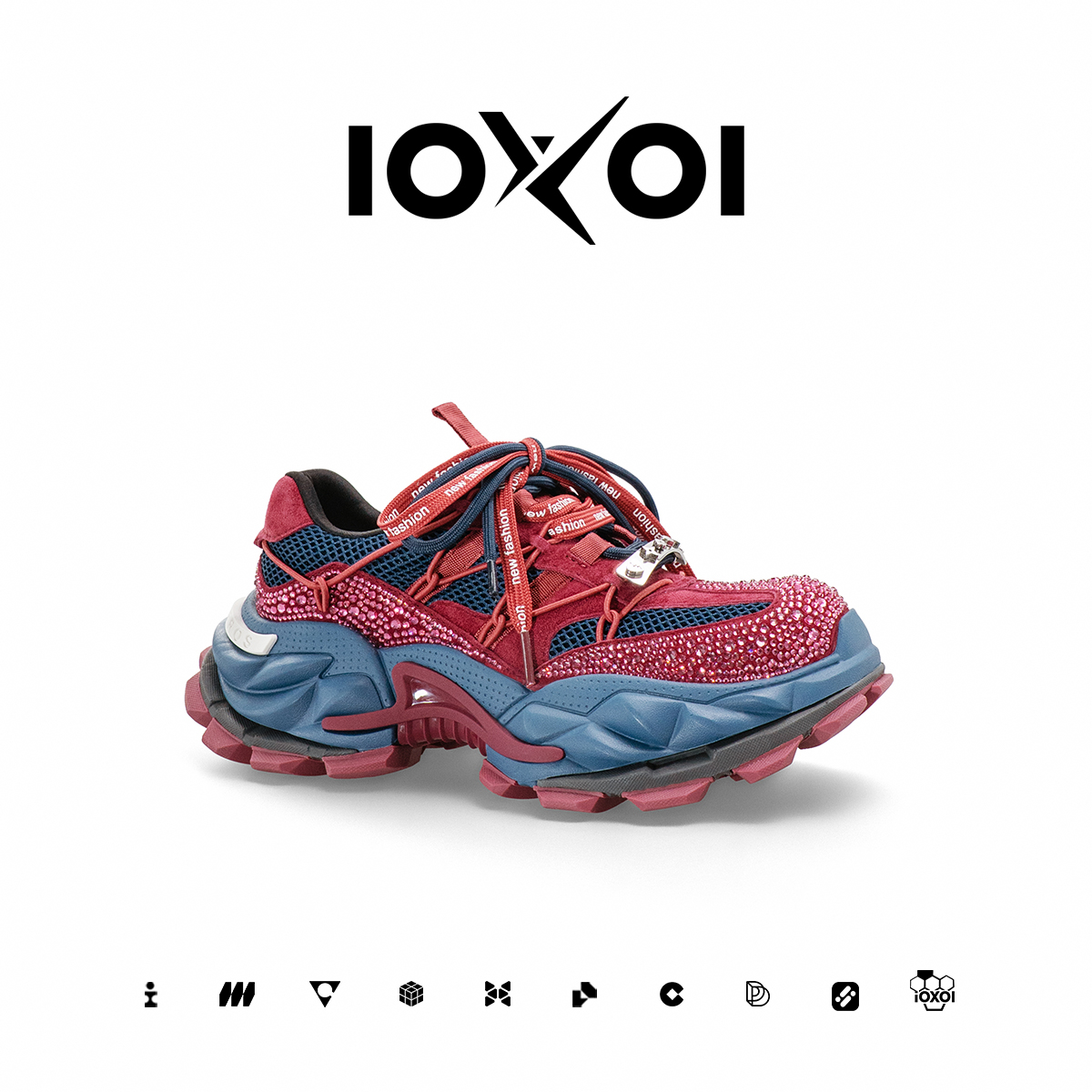 IOXOI撞色水钻老爹鞋女厚底增高