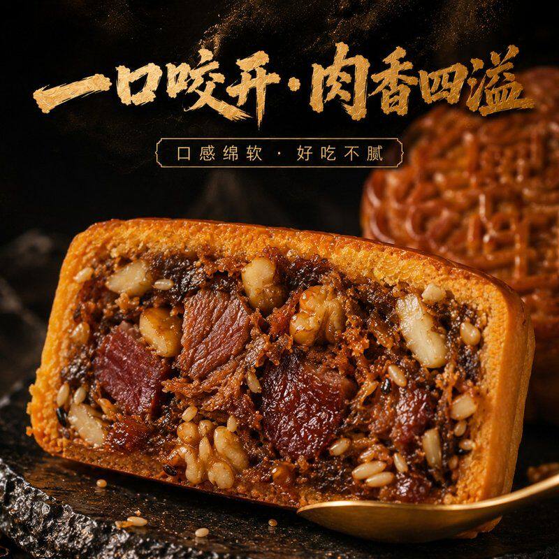 五仁黑椒牛肉月饼 广式传统老五仁月饼皮薄馅足独立包装中秋零食