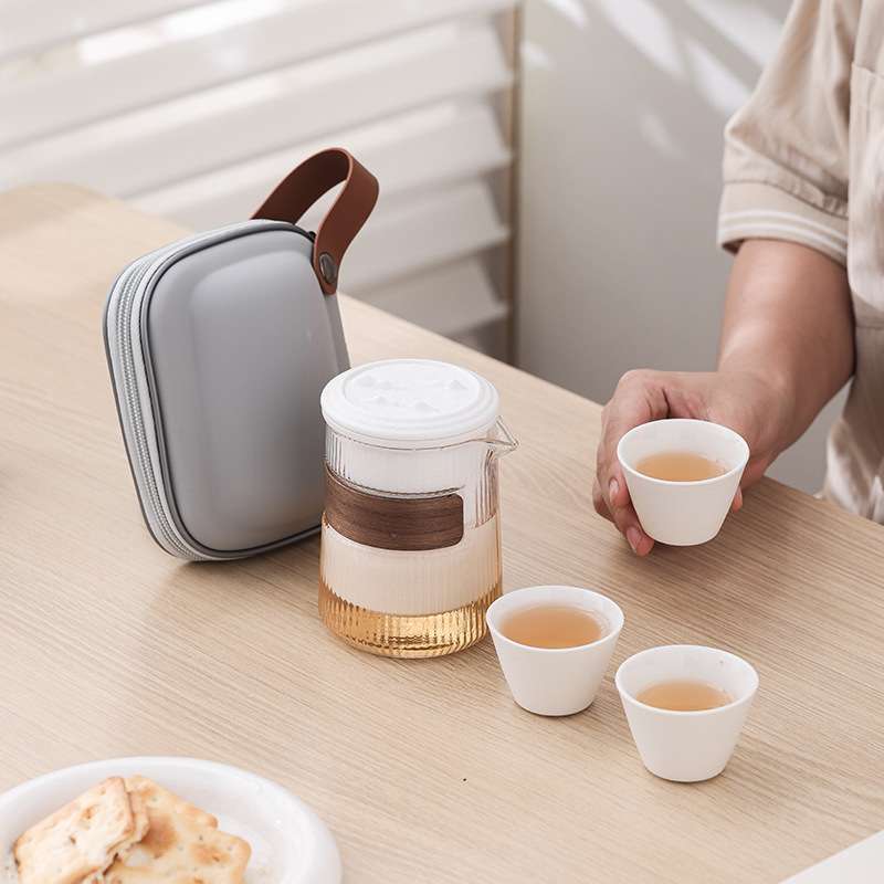 便携式旅行茶具快客杯玻璃泡茶杯套装户外功夫陶瓷随身创意潮流