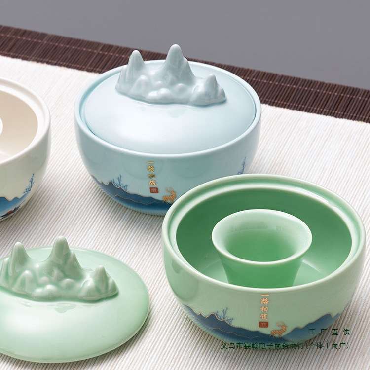 带盖火锅砚台陶瓷保湿墨碟不干墨书法不干笔墨池毛笔墨蝶笔架山多