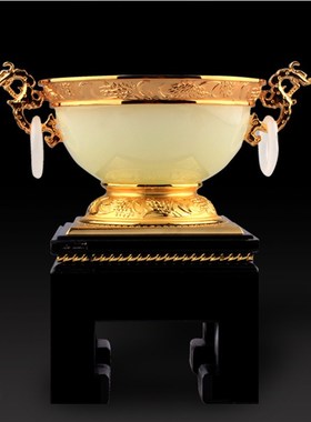 玉碗呈祥金镶琉璃玉摆件送领导y生日礼品对碗结婚礼物家居酒柜摆