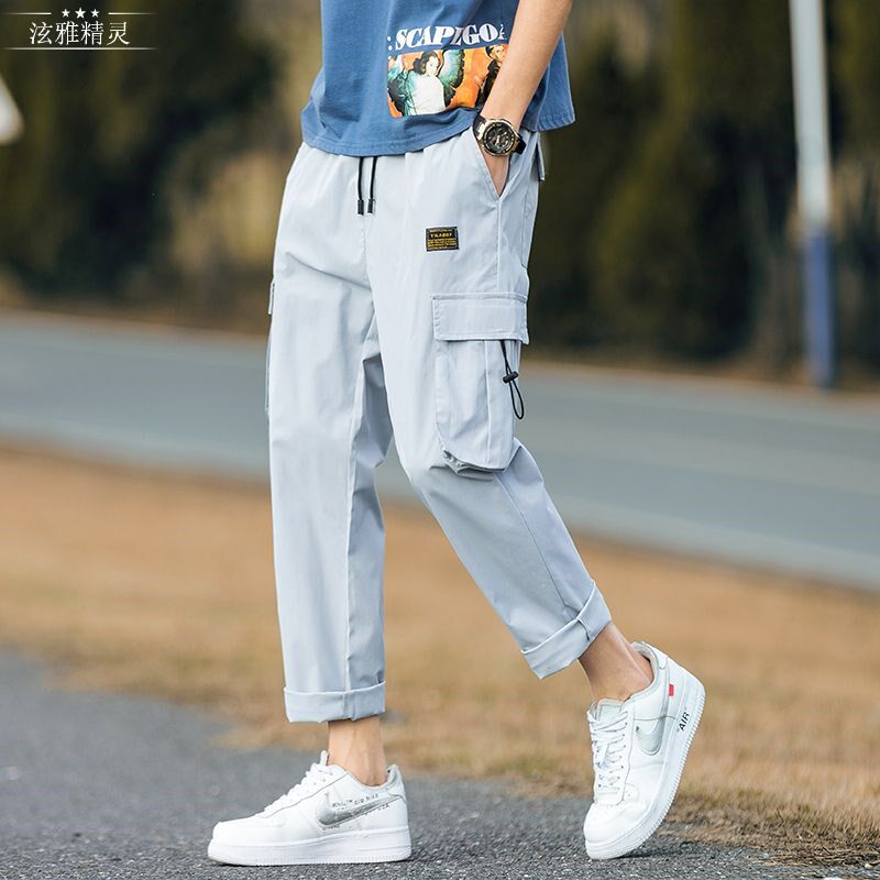九分工装休闲裤男直筒夏季薄款西裤港风日系宽松束脚抽绳裤子潮流