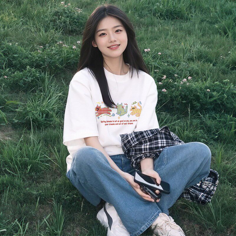 白色t恤女短袖夏季2025新款爆款纯棉宽松内搭体恤打底衫显瘦上衣