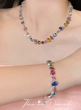 夏日热恋然后我们跳舞了彩色锆石水晶气质百搭简约项链锁骨链