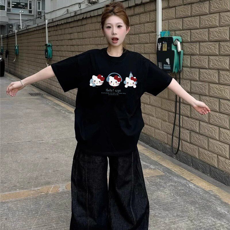 黑色纯棉重磅短袖t恤女2025新款夏季正肩宽松韩版慵懒风半袖上衣