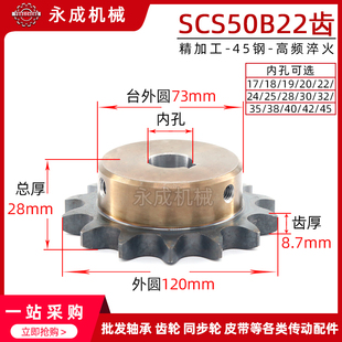 SCS高品质成型孔链轮5分50B 10A22T外径120精车内孔键槽顶丝 22齿