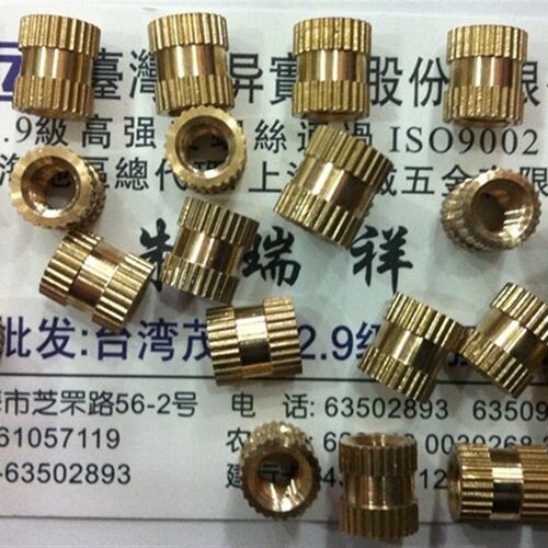 注塑铜螺母/ 铜嵌件/铜预埋件/铜双通滚花螺母/M5 M6 M8/100只1包