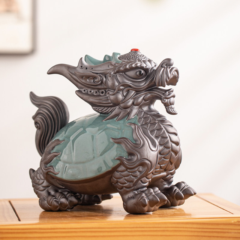大号陶瓷龙龟摆件招财镇宅龙头龟客厅玄关办公室桌面装饰工艺品