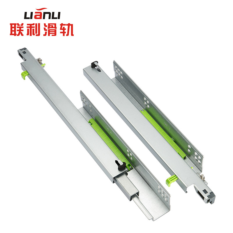 联利三节隐藏底装推拉抽屉v橱柜滑轨静音轨道缓冲按压反弹滚珠导
