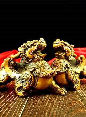 纯铜貔貅摆件一对 全黄铜皮丘 客厅玄关办公室店铺单双角貔恘送礼