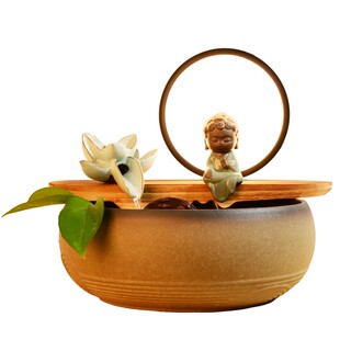 中式招财陶瓷鱼缸摆件桌面风水轮流水喷泉客厅加湿器氛围灯装饰品