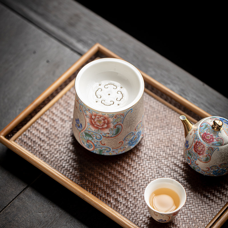 银掐丝建水杯洗盛世华章功夫茶y具杯碗盏水盂笔洗茶渣小号带盖缸