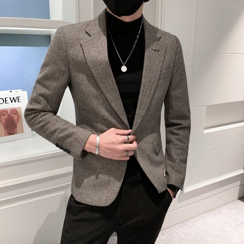 春秋西服外套男休闲潮流英伦风商务夹克男士西装韩版修身单西上衣
