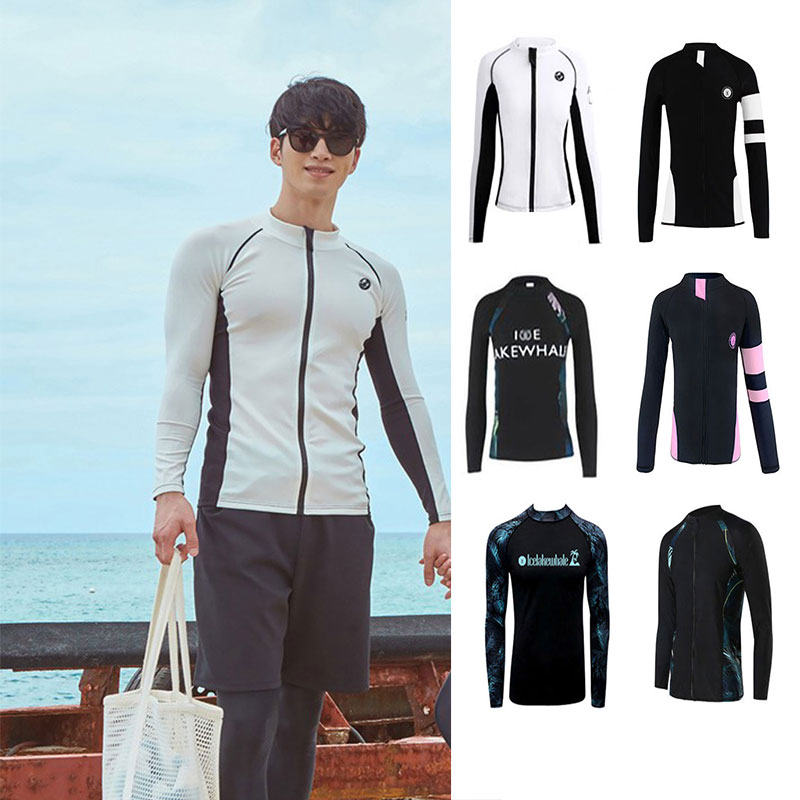 潜水服泳衣男防晒长袖拉链上衣速干保暖冲浪服海边沙滩漂流水母衣