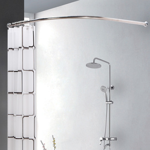 弧形浴帘加厚304不锈钢L型打孔B浴帘杆套装浴室转角扇形简易淋浴