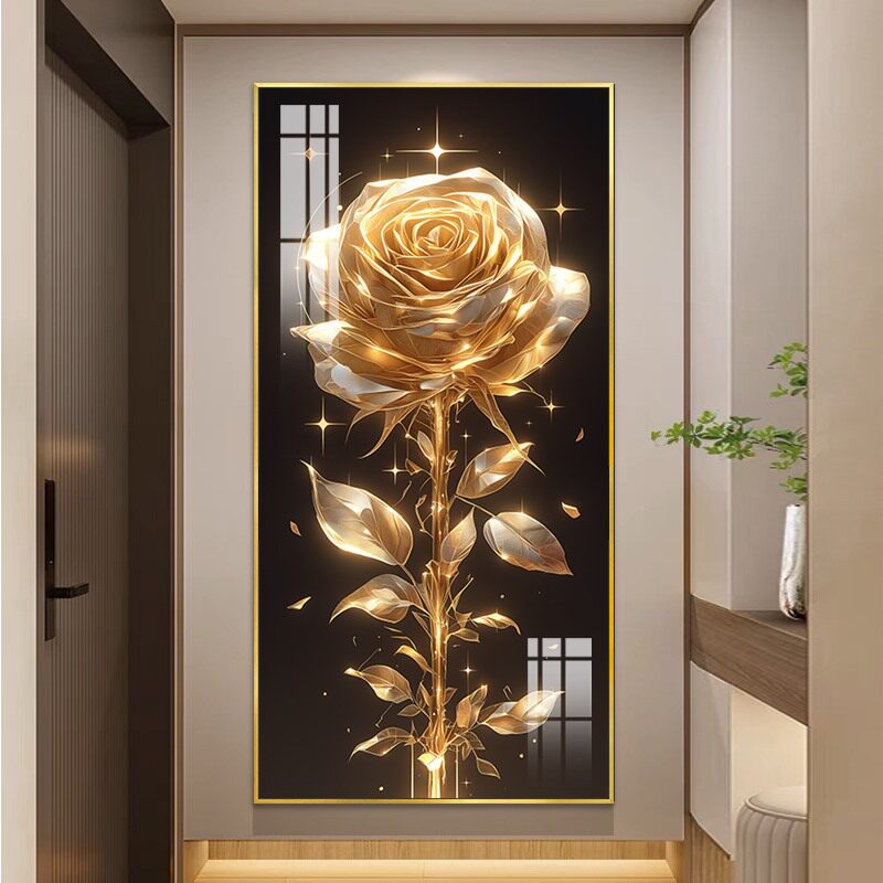 轻奢抽象玫瑰花装饰画现代简约玄关背景墙软装壁画高级感过道挂画