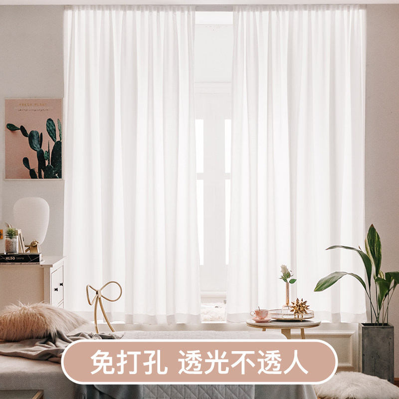 魔术粘贴式纱帘自粘窗帘免打孔安C装卧室小飘窗隔断白纱透光不透