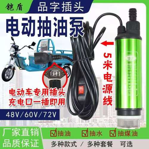 抽油抽水泵48V电车抽水泵60伏三孔品字插头小潜水泵72V电动柴油泵
