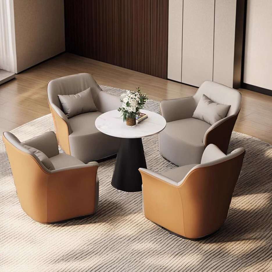 现代简约洽谈桌椅组合轻奢售楼处商务沙发酒店接待会客皮质沙发椅