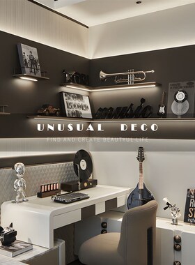 S 样板间书房书柜床头柜音C乐器黑胶唱片小提琴组合摆件