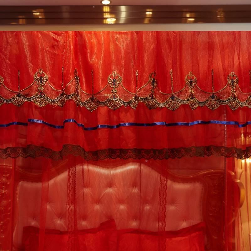 15821家用结婚蚊帐婚房红色喜y庆落地廷门公主双人三开1.5单m1.8