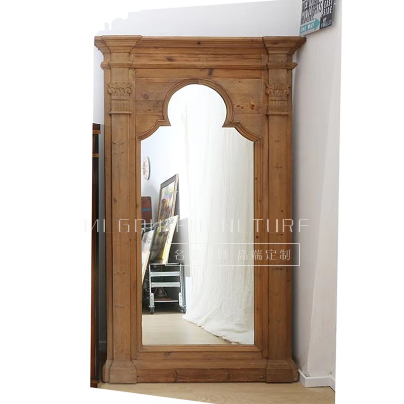 穿衣镜镜子试衣镜实木q全身壁挂家用挂墙落地复古镜全实木橡木镜