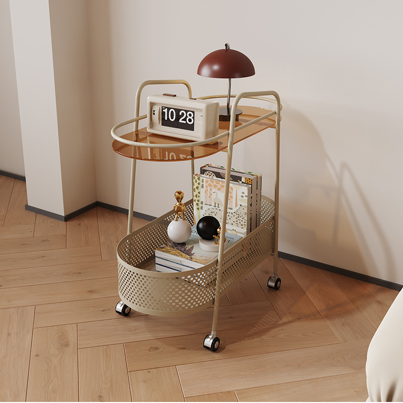 奶油风客b厅带轮沙发边几可移动小推车置物架边桌角几小茶几床头