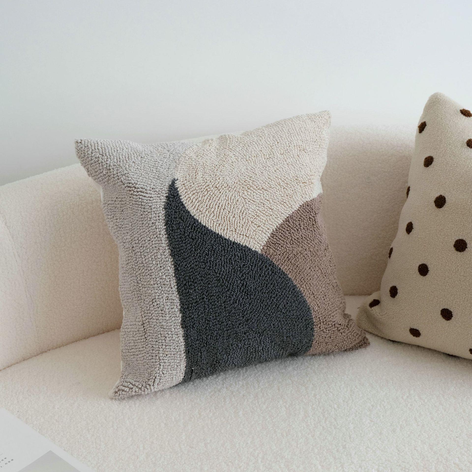 圈绒抱枕ins风简约现代几何撞色腰枕客厅沙发靠垫编织靠枕抱枕套