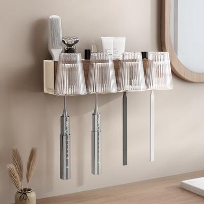 美拉德胡桃木牙刷置物架卫生间电动洗漱牙膏架壁挂式漱口杯架子